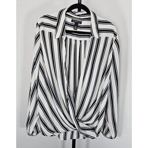 International Concept Plus Faux Wrap Black and White Stripe Blouse -SZ 20W